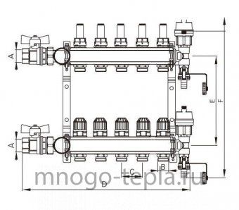 Коллекторная группа Tim (KD012) 1" ВР, 12 отводов 3/4", расходомер - №1