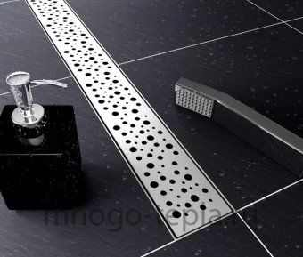 Трап для душа с горизонтальным выпуском TIM BAD413502, размер 350 x 70мм, защита от запаха (сухой + гидрозатвор), решетка с круглой ячейкой - №1
