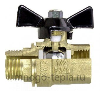 Кран шаровый 1/2" ГГ TIM (DE1216X) никелированный усиленный прямой - бабочка - №1