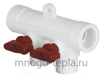 Коллектор из полипропилена с кранами TEBO 40x20x5 с красными ручками (5 отводов) - №1