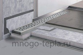 Трап для душа с горизонтальным выпуском TIM BAD413502, размер 350 x 70мм, защита от запаха (сухой + гидрозатвор), решетка с круглой ячейкой - №1