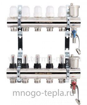 Коллекторная группа PROFACTOR PF MB 802.5 1" ВР, 5 отводов 3/4", расходомер, воздухоотводчик, сливной кран - №1