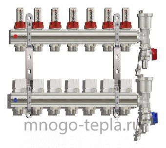 Коллекторная группа Tim (KC007) 1" ВР, 7 отводов 3/4", расходомер, воздухоотводчик, сливной кран - №1