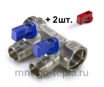 Коллектор распределительный 2 отвода TIM MV03N-2F (3/4" х 1/2") под плоскую прокладку, с кранами шаровыми - №1